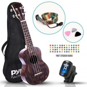 Pyle 21" Mahogany 4-String Soprano Ukulele Kit - Middle Grade - Image 1