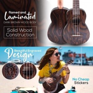 Pyle 21" Mahogany 4-String Soprano Ukulele Kit - Middle Grade - Image 3