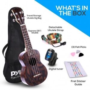 Pyle 21" Mahogany 4-String Soprano Ukulele Kit - Middle Grade - Image 8