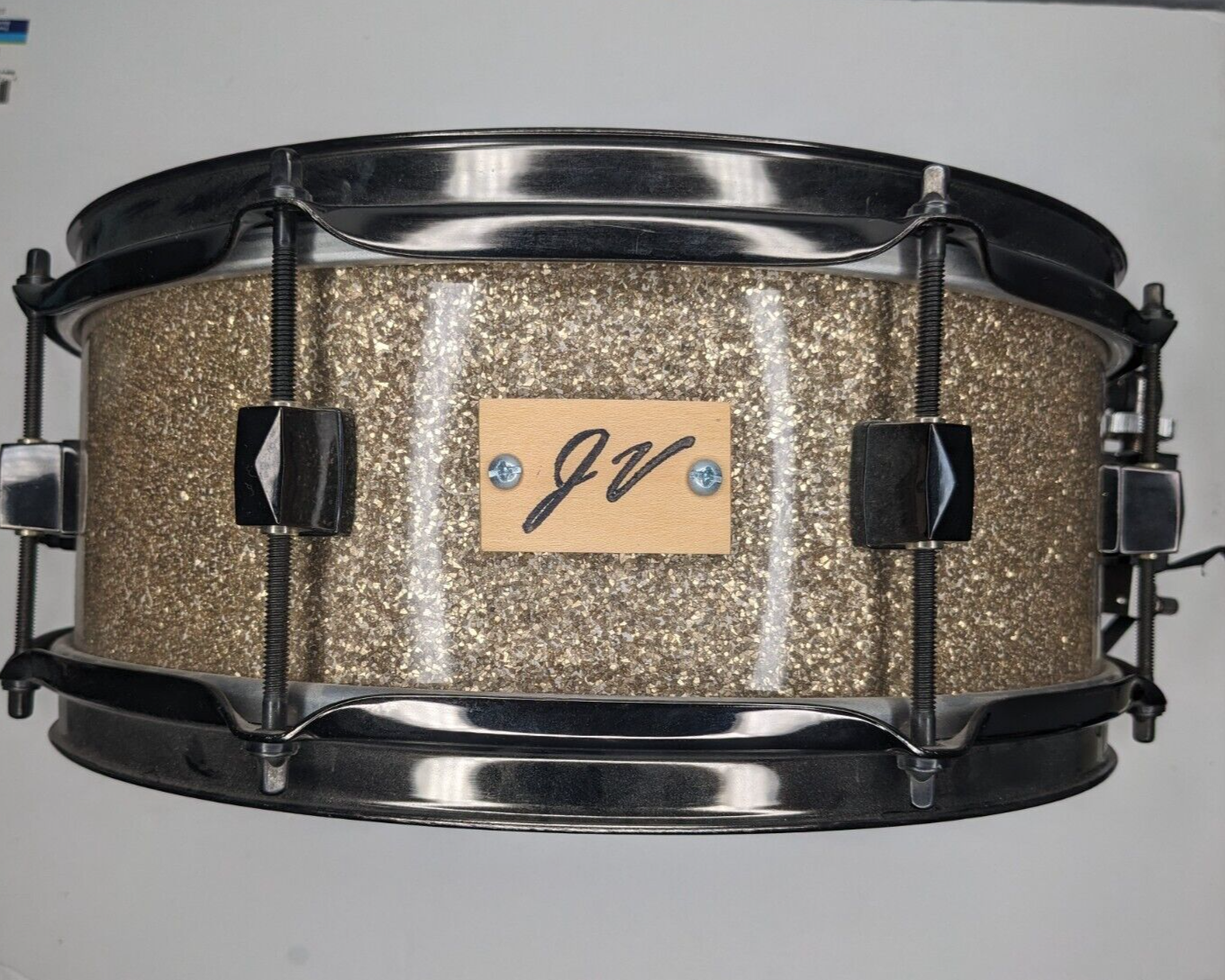 5 x 13 Custom Snare Drum Ginger Glass 9 Ply Maple / Walnut Black Hardware 1