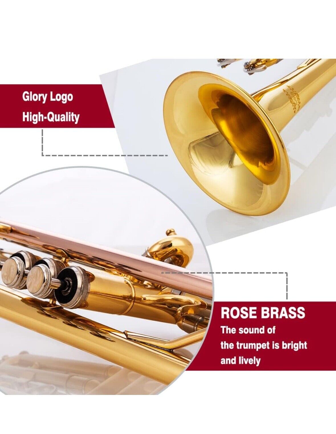 Glory Bb Trumpet – Trumpets for Beginner or Advanced Student with Case, pair … 4