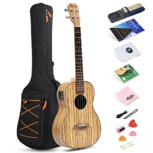 30'' Baritone Ukulele Zebrawood Acoustic Electric Uke Satin With Truss Rod/EQ - Image 1