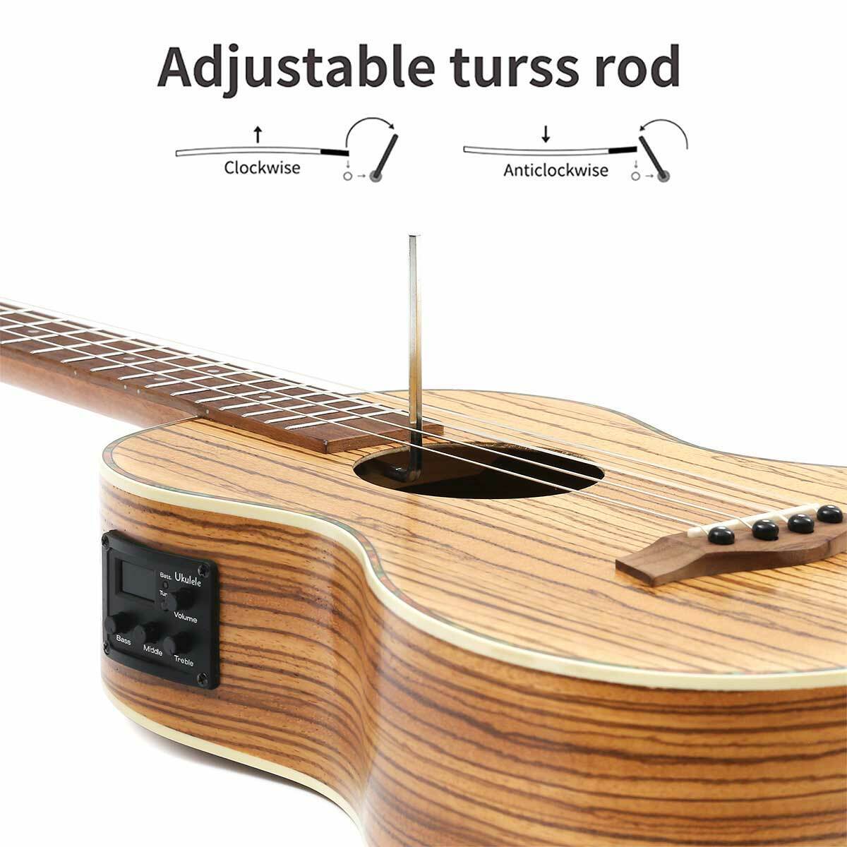 30” Baritone Ukulele Zebrawood Acoustic Electric Uke Satin With Truss Rod/EQ 9