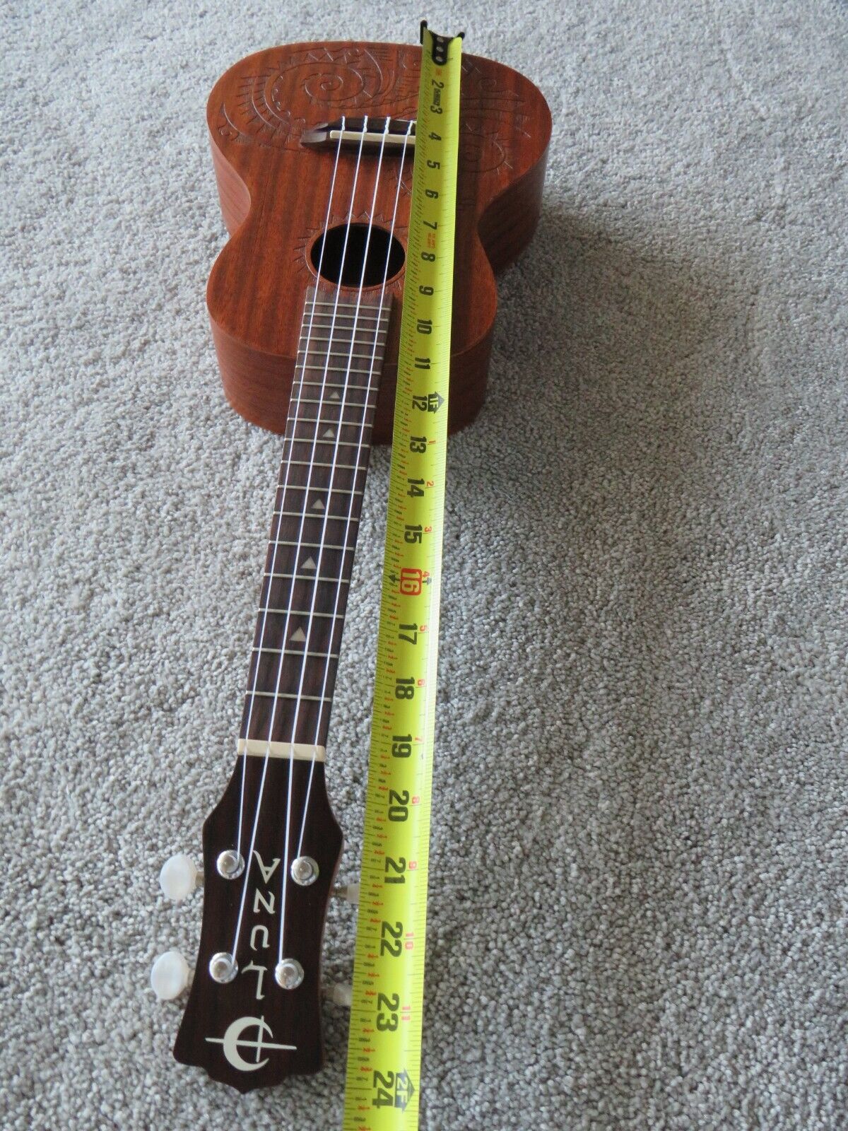 ukulele guitar UKE TC MAH Luna wood brown carved Acoustic Mahogany Bag case 14