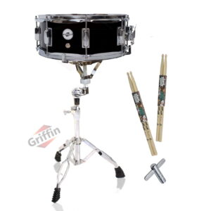 GRIFFIN Snare Drum Kit + Snare Stand, 2 Pairs Maple Wood Drum Sticks & Drum Key - Image 1