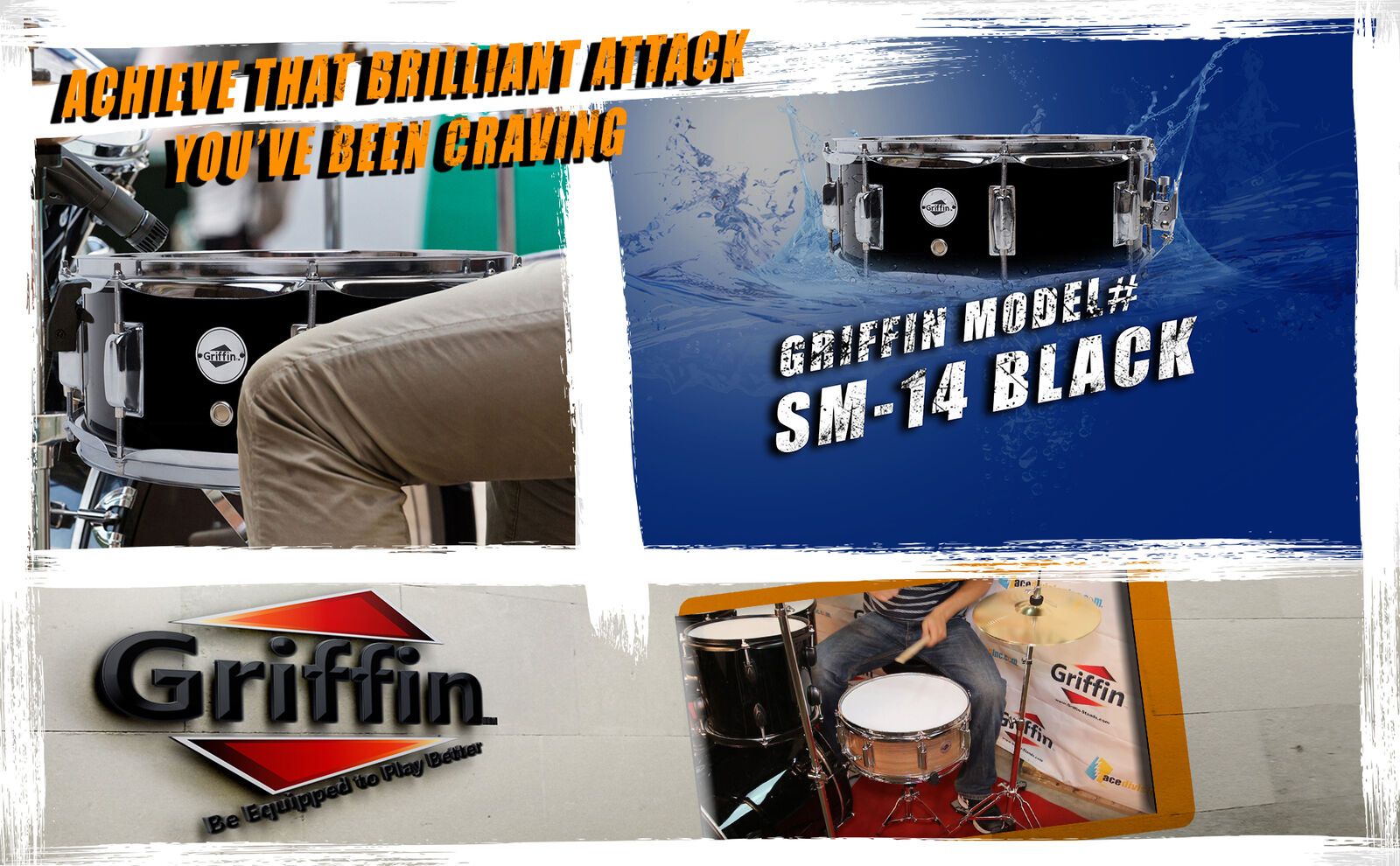 GRIFFIN Snare Drum – Black 14″x5.5 Poplar Wood Shell Acoustic Percussion Kit Set 8
