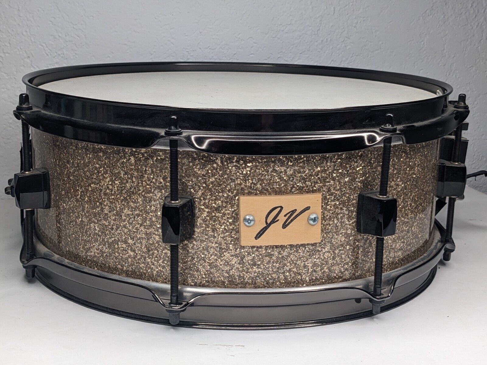 5 x 13 Custom Snare Drum Ginger Glass 9 Ply Maple / Walnut Black Hardware 4