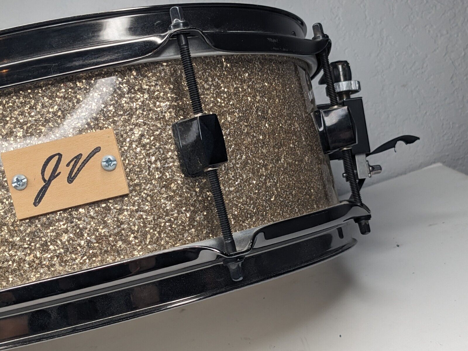 5 x 13 Custom Snare Drum Ginger Glass 9 Ply Maple / Walnut Black Hardware 5