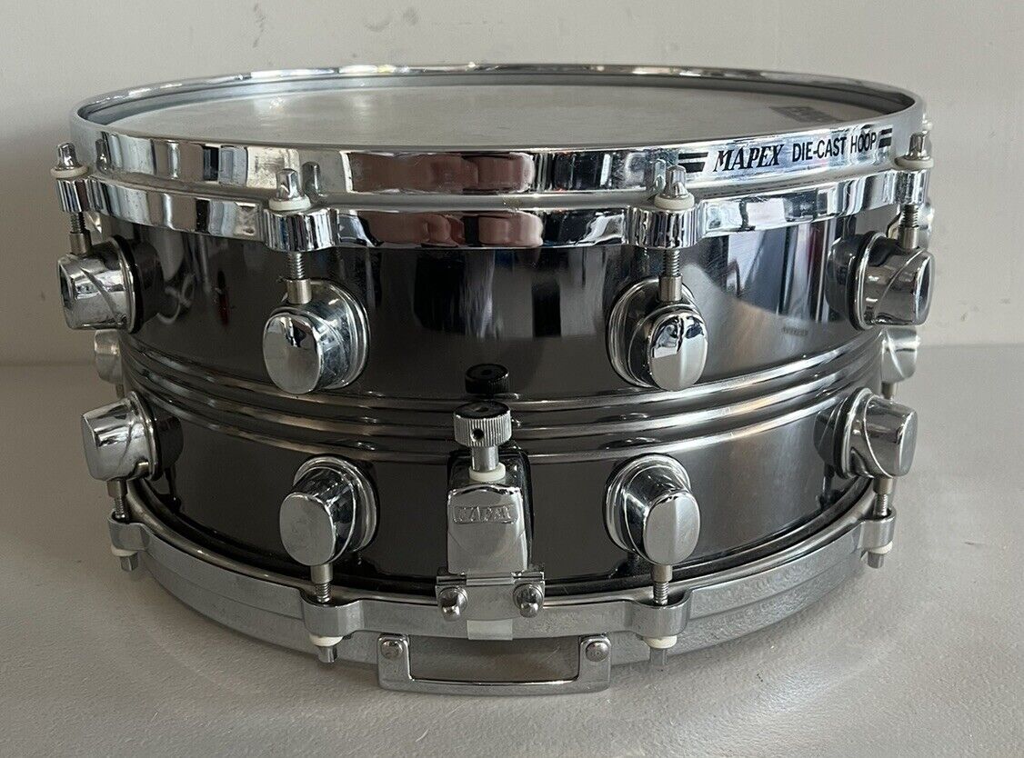Vintage Mapex Steel Deluxe Black Panther Snare 7.5×14 RARE 5