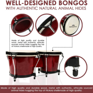 Bongo Drum Set for Adults Kids Beginners Professionals, Upgrade Packaging, Set o - Image 2