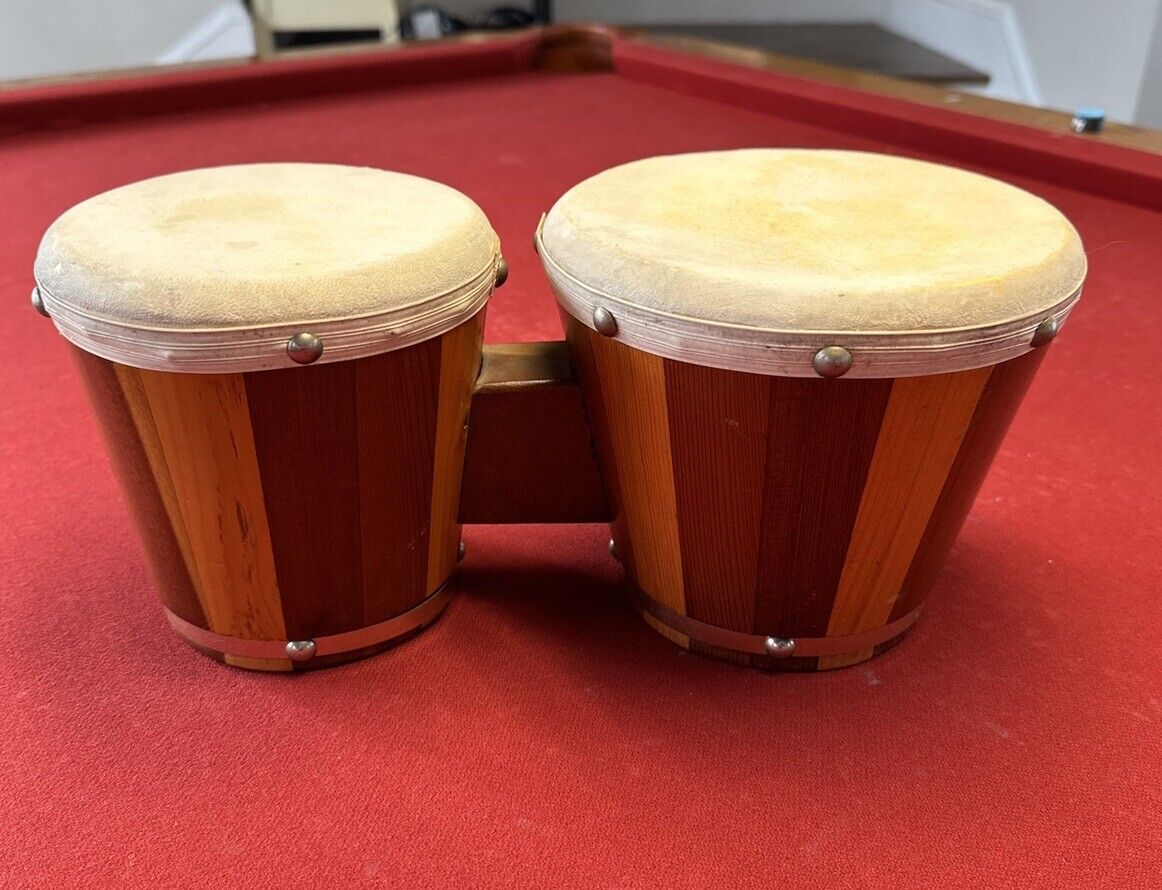 1960’s Twin Double Connected Handmade Wooden Bongos 1