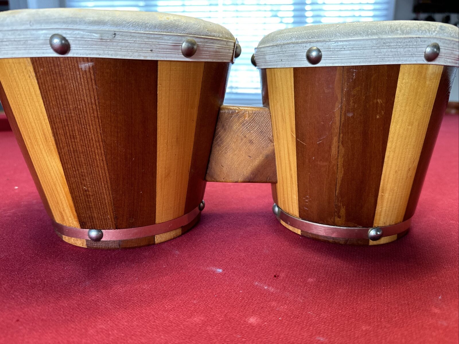1960’s Twin Double Connected Handmade Wooden Bongos 4