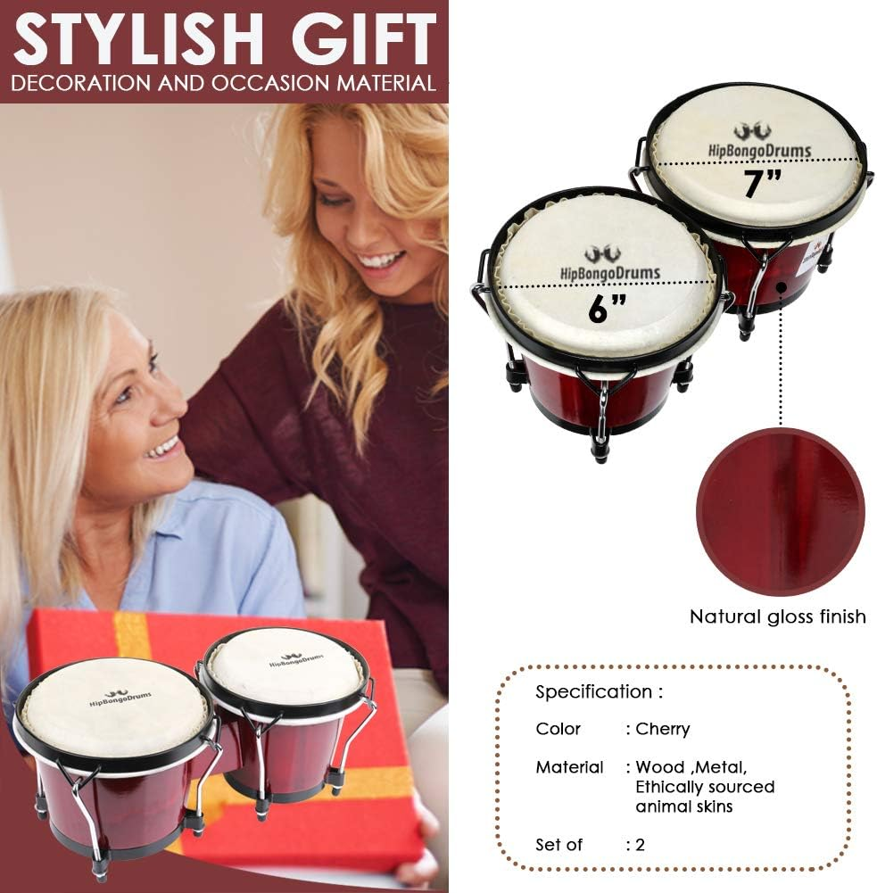 Bongo Drum Set for Adults Kids Beginners Professionals, Upgrade Packaging, Set o 5
