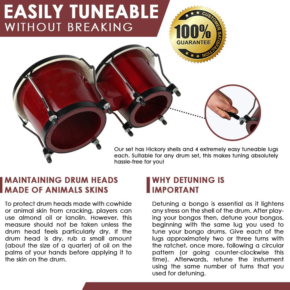 Bongo Drum Set for Adults Kids Beginners Professionals, Upgrade Packaging, Set o 6