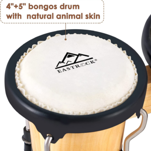 Bongo Drum Set Tunable Wood & Metal Drum Percussion Instruments w/Tuning Wrench - Image 3