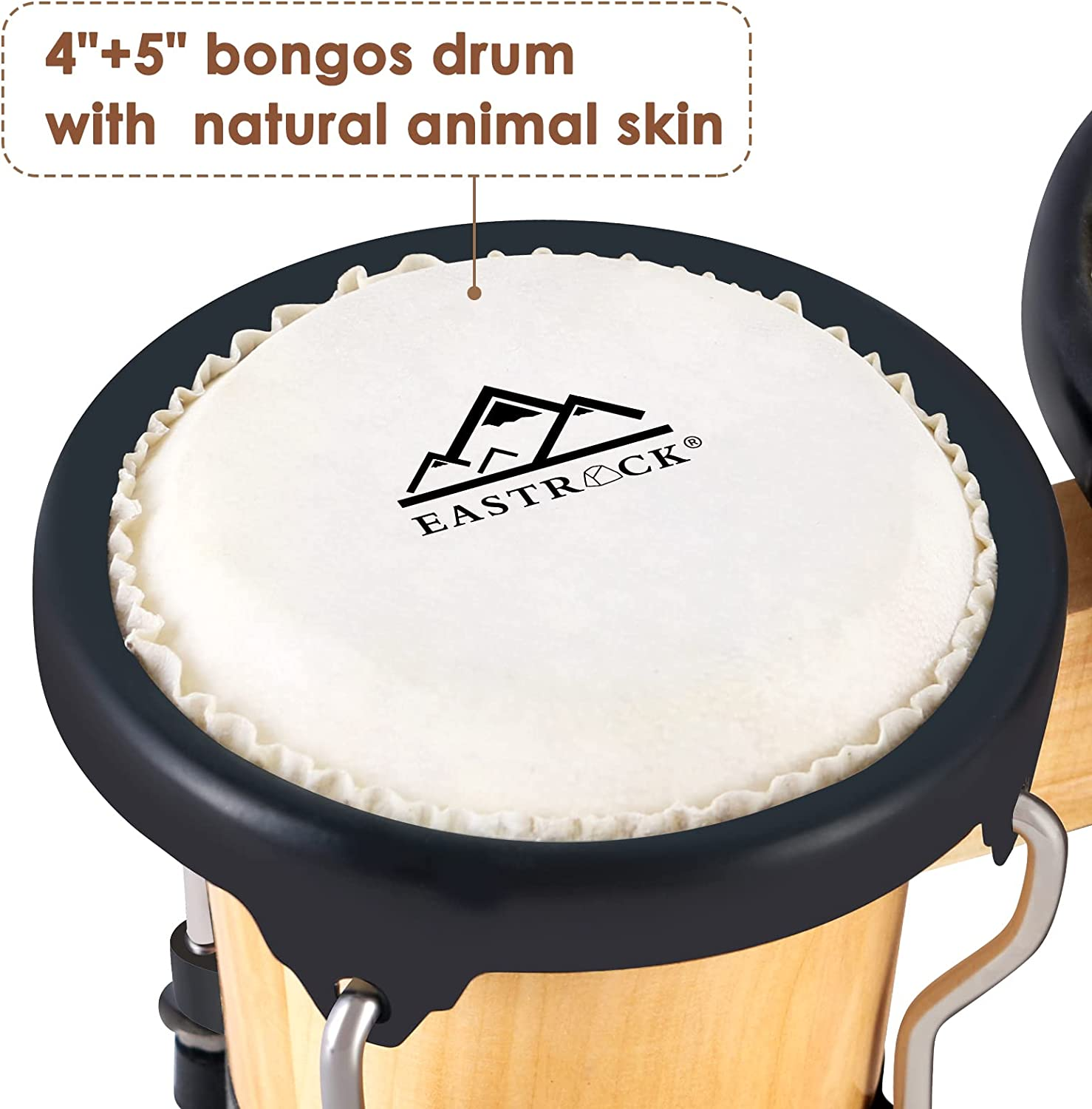 Bongo Drum Set Tunable Wood & Metal Drum Percussion Instruments w/Tuning Wrench 3
