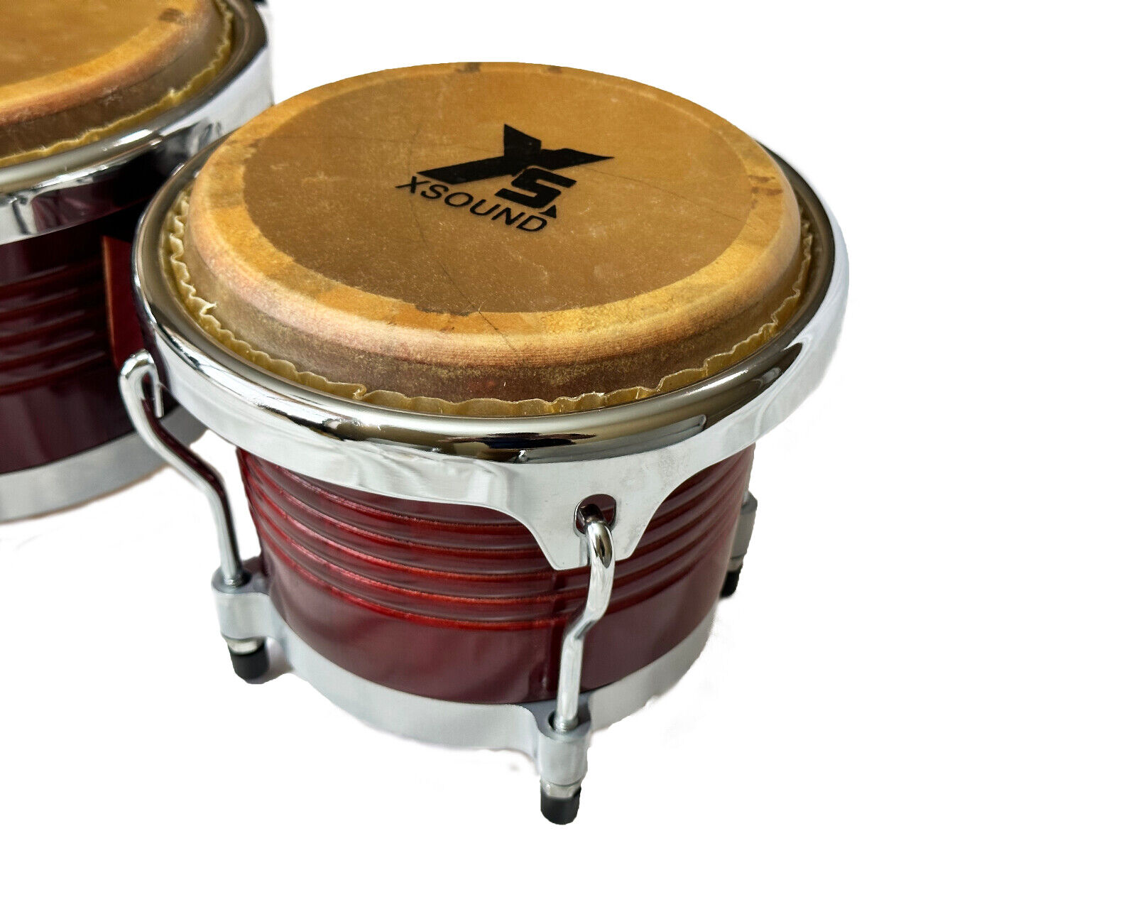 Premium 8″- 9″ Wine Red Bongo Drums Chrome Lugs, High-Quality Natural Skin Head 2