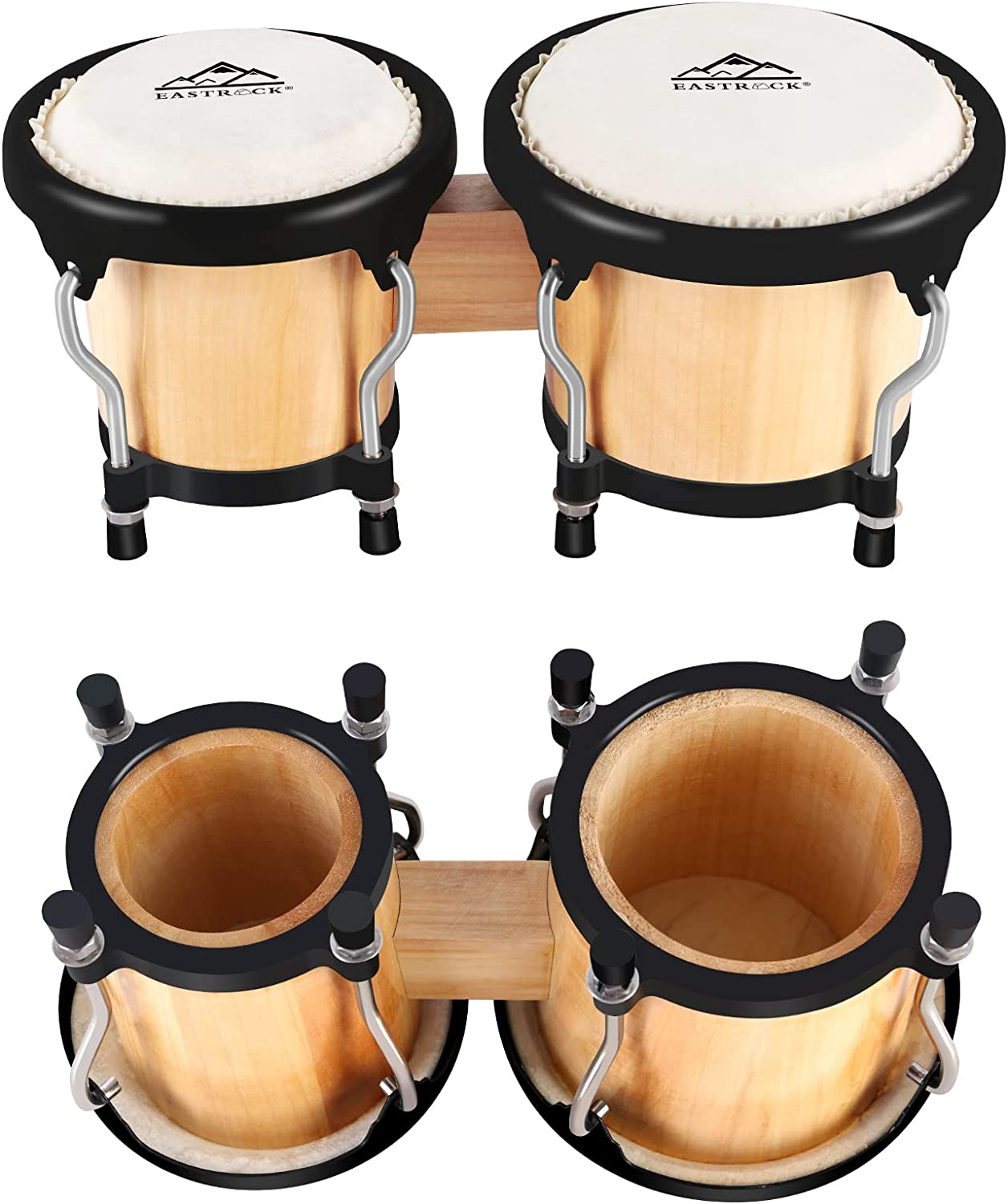 Bongo Drum Set Tunable Wood & Metal Drum Percussion Instruments w/Tuning Wrench 8