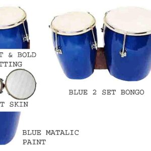 Professional Two Piece Hand Made Wooden Bongo Drum Set (Blue) - Image 2