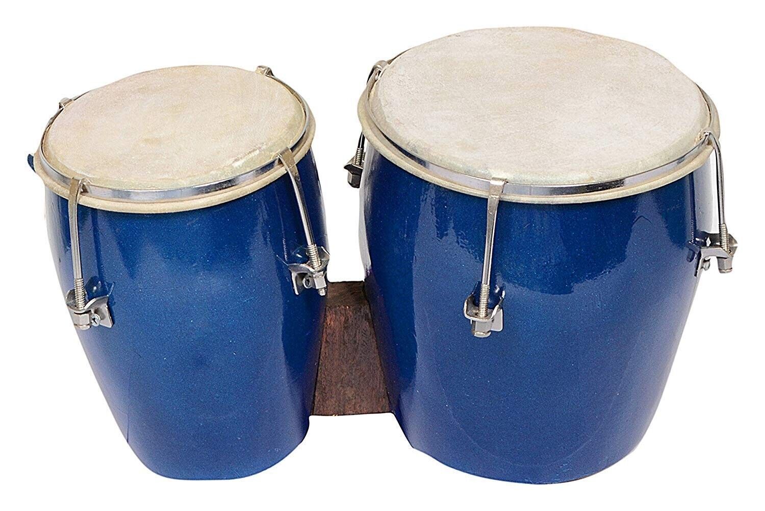 Professional Two Piece Hand Made Wooden Bongo Drum Set (Blue) 3