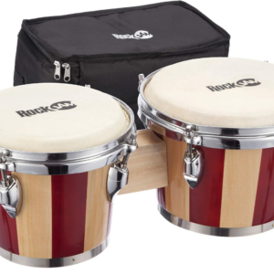 RockJam 7" and 8" Bongo Drum Set with Padded Bag and Tuning Key, Red and Natural - Image 1