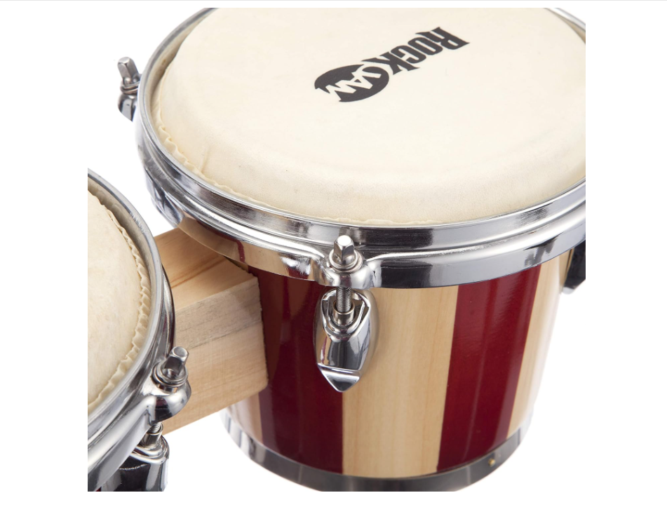 RockJam 7″ and 8″ Bongo Drum Set with Padded Bag and Tuning Key, Red and Natural 4