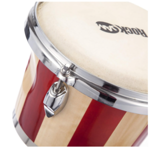 RockJam 7" and 8" Bongo Drum Set with Padded Bag and Tuning Key, Red and Natural - Image 6