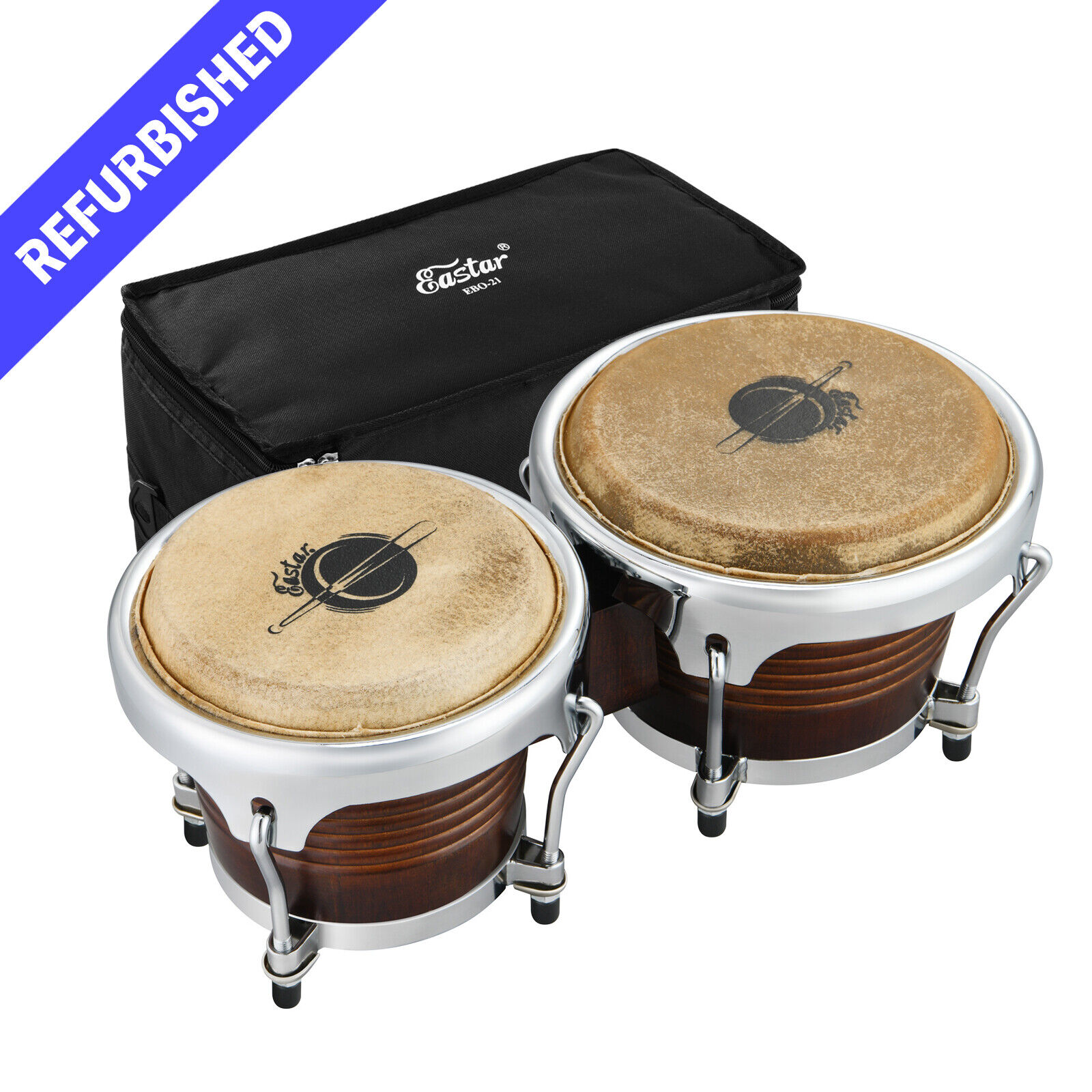 Eastar 7″ + 8″ Bongo Drum Tawny Wood Percussion Instrument | Refurbished 1
