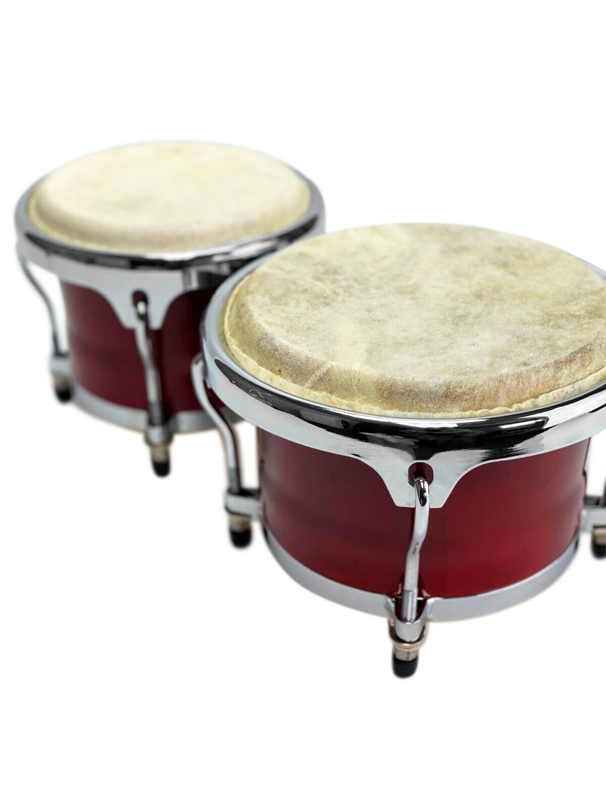 Zension 8″ and 9″ Bongo Drum Set Red Wood Percussion Instrument With Tuning Key 2