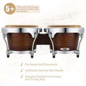 Eastar 7" + 8" Bongo Drum Tawny Wood Percussion Instrument | Refurbished - Image 6