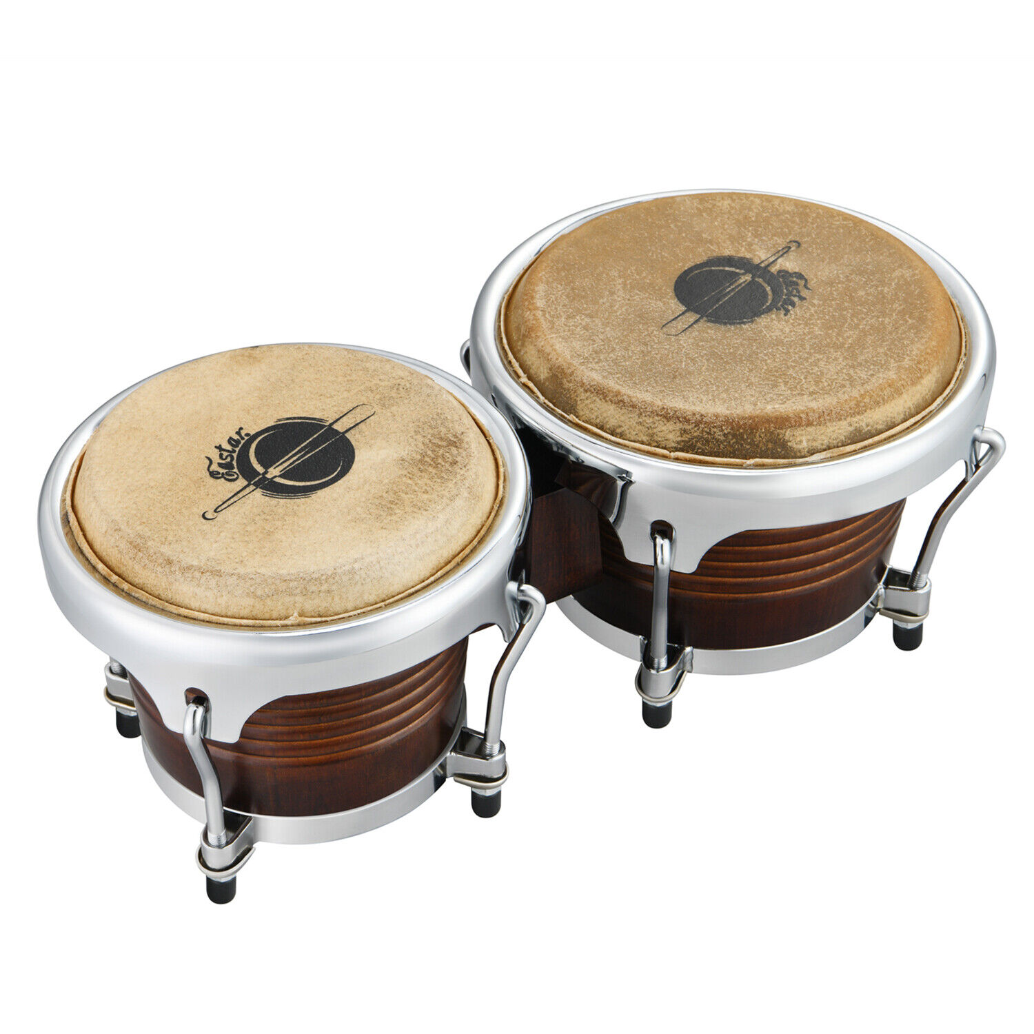 Eastar 7″ + 8″ Bongo Drum Tawny Wood Percussion Instrument | Refurbished 9