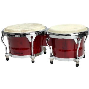 Zension 8" and 9" Bongo Drum Set Red Wood Percussion Instrument With Tuning Key - Image 1