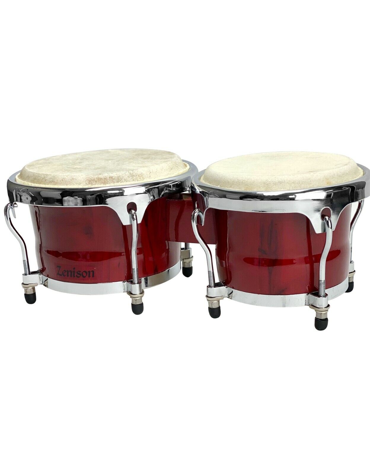 Zension 8″ and 9″ Bongo Drum Set Red Wood Percussion Instrument With Tuning Key 1