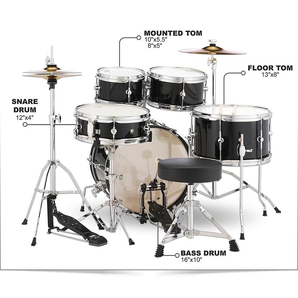 Pearl Roadshow Jr. Drum Set with Hardware and Cymbals Jet Black 2