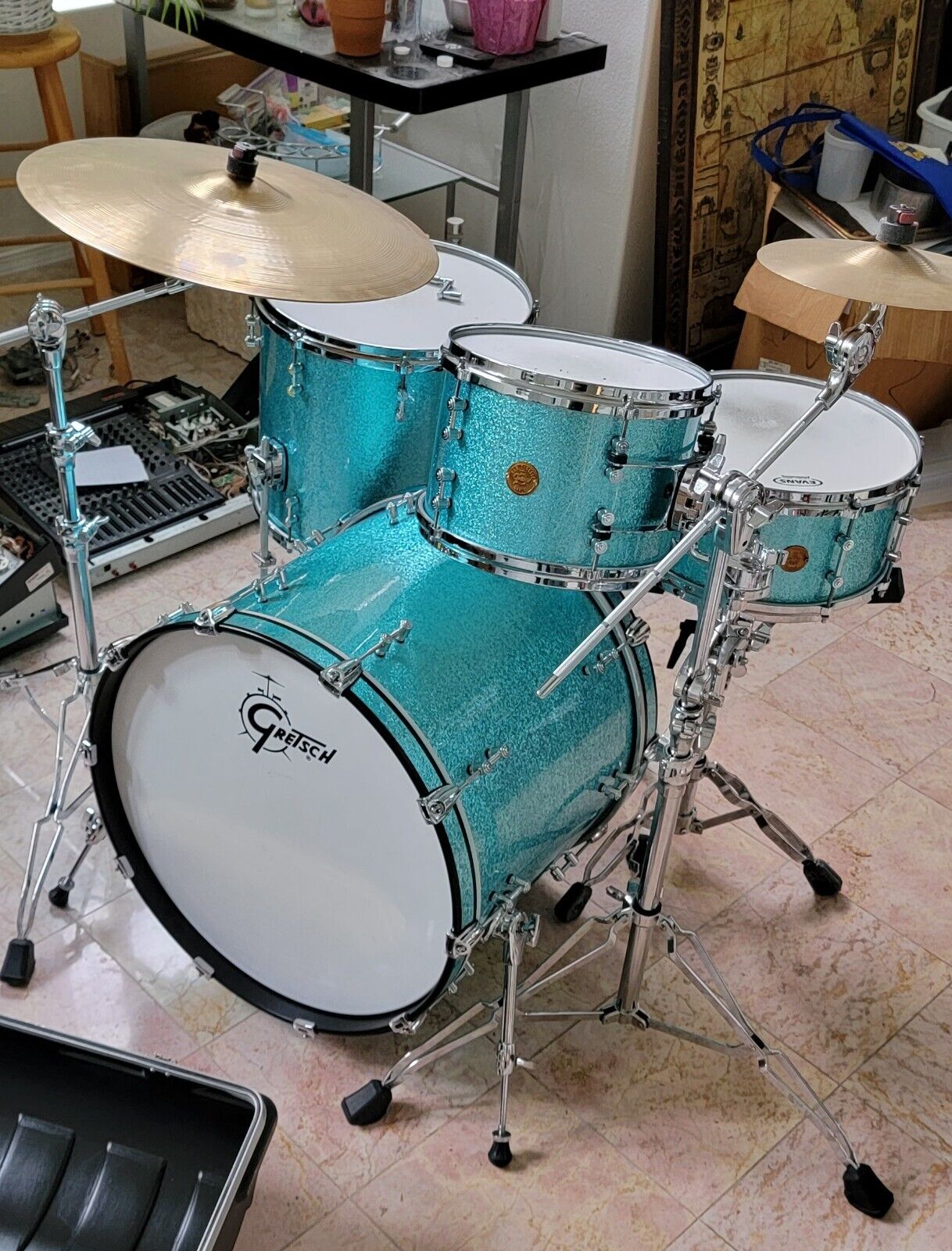 Gretsch New Classic Maple 2012 Limited Reserve 4pc Shell Pack Turquoise Sparkle! 1