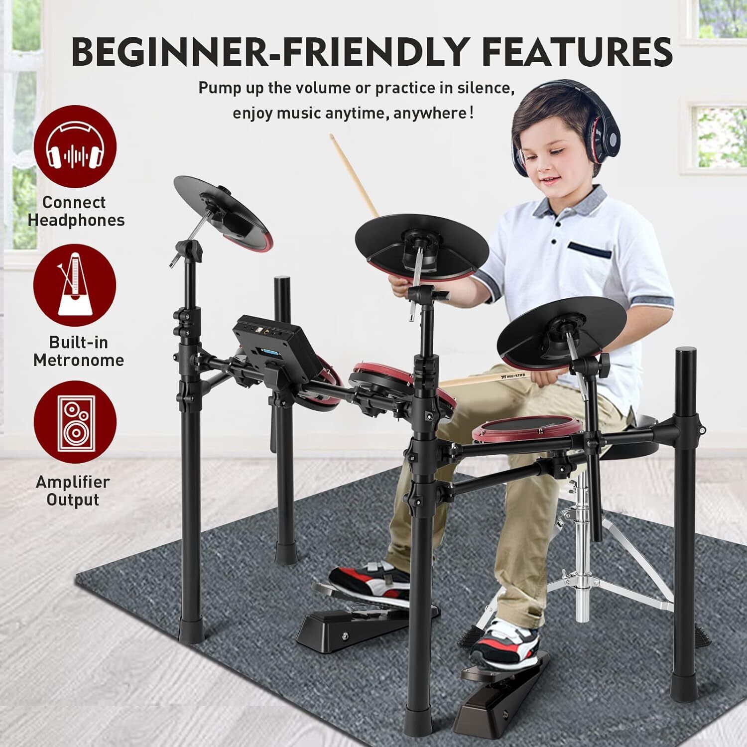 Electronic Drum Set, Electric Drum Sets for Beginners with 8″ Mesh Drum Pads 5