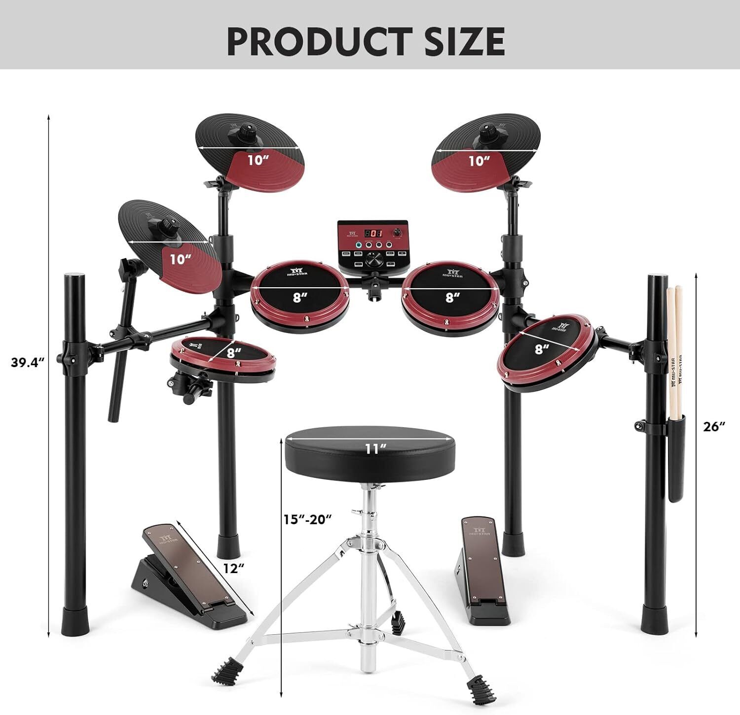 Electronic Drum Set, Electric Drum Sets for Beginners with 8″ Mesh Drum Pads 9