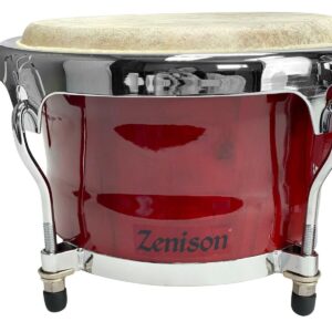 Zension 8" and 9" Bongo Drum Set Red Wood Percussion Instrument With Tuning Key - Image 4