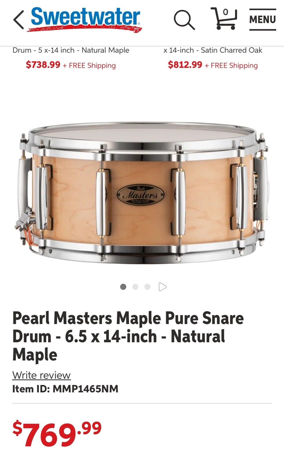 Pearl Masters snare drum, Maple with PURESOUND Copper Snare upgrade. NO RESERVE! 12