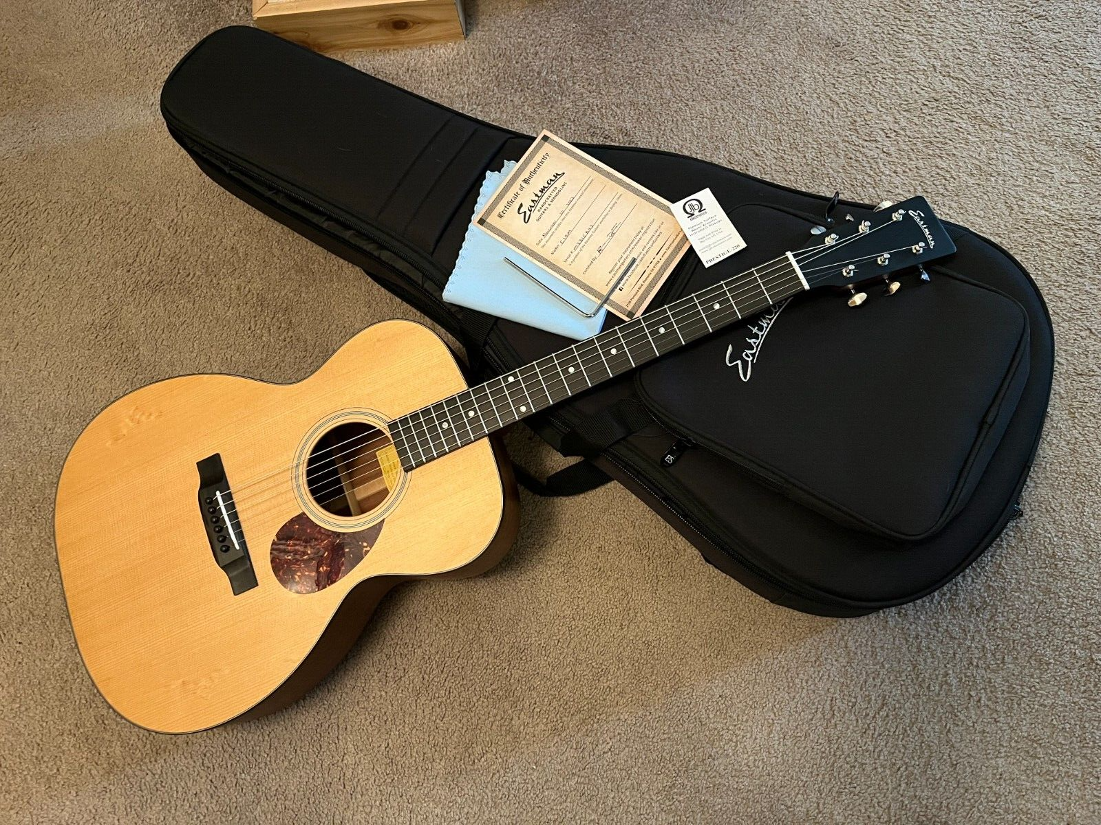 2023 Eastman E1OM Orchestra Acoustic Guitar W/Gig Bag and JJB Pickup Strings 1