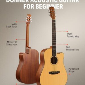 Donner DAG-1 Acoustic Guitar Full Size Mahogany Tone Wood With Gig Bag Strap - Image 4