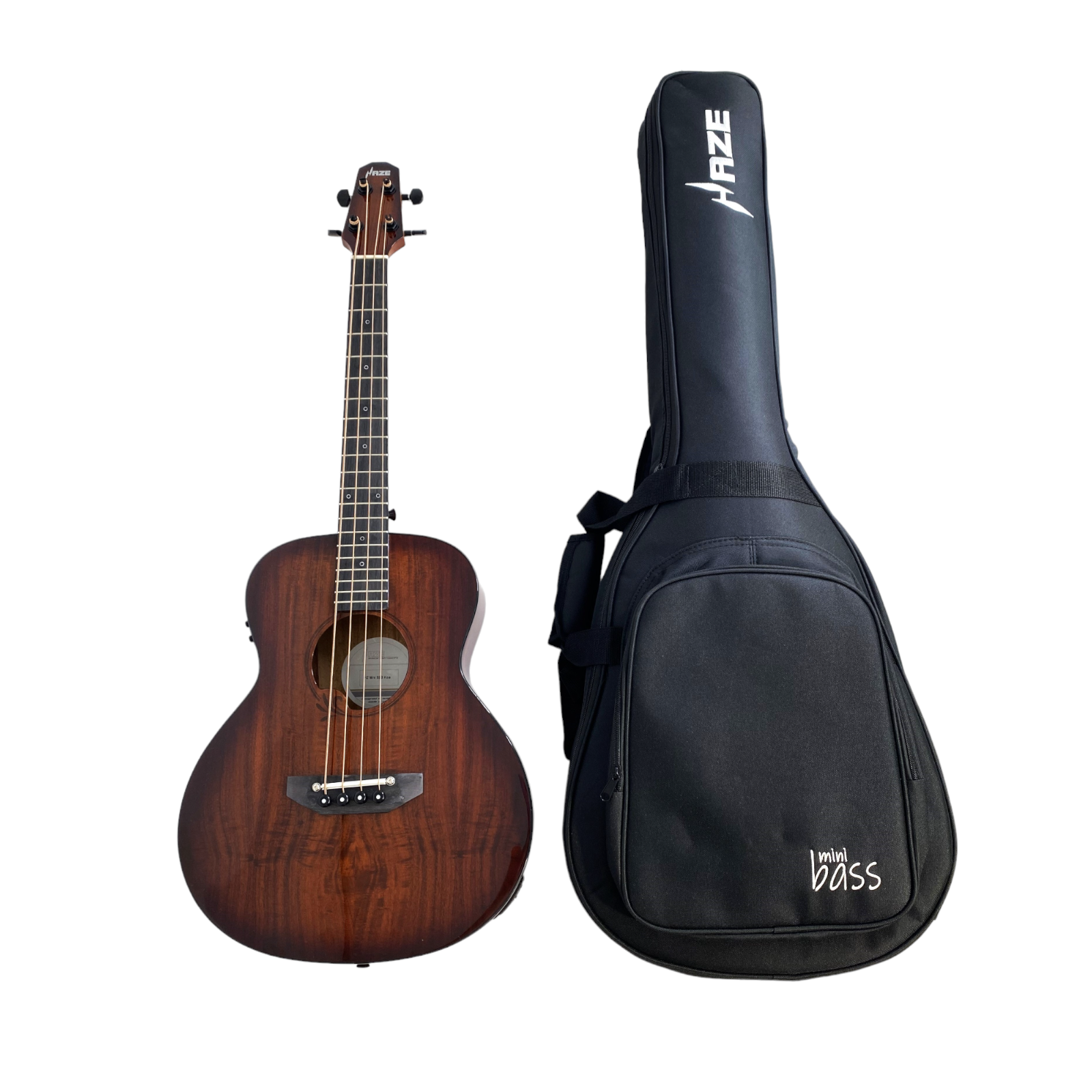 Haze 37″Solid Koa Top Height Adjustable Saddle Acoustic Bass Guitar-HZMINISEBKOA 1